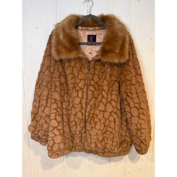 Adrienne Landau Brown Textured Faux Fur Teddy Jacket Plus Size 2X (measurements - Picture 1 of 13
